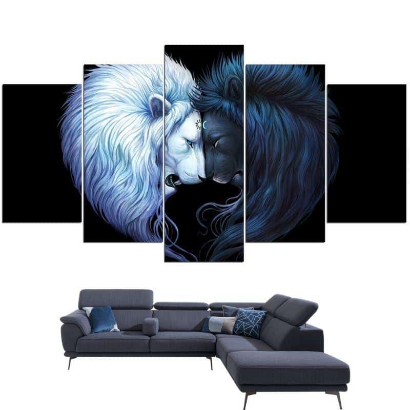 tableau lion noir lion blanc 180